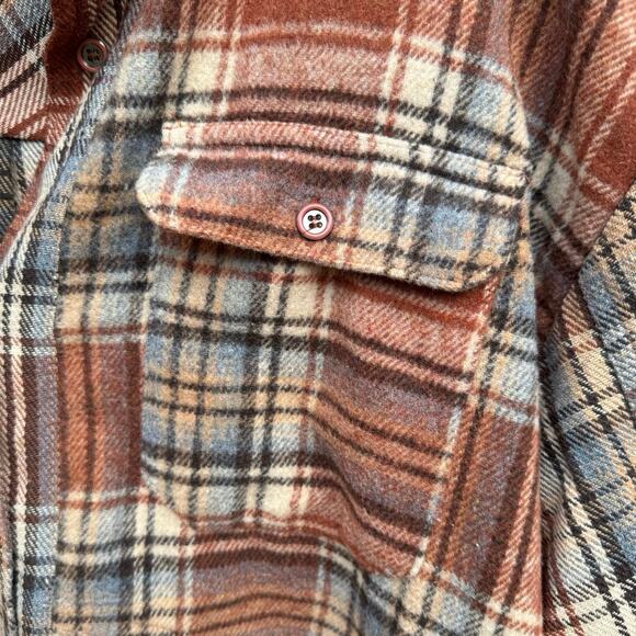 Umgee 1XL Burnt Orange Rust Plaid Hi-Lo Loose Fit Flannel Button Down Shacket - Picture 10 of 12